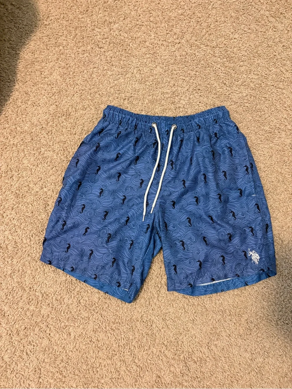 U.S. Polo Assn. Men's Blue Seahorse-Print Swim Shorts
